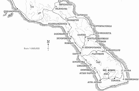 map of Mount Athos